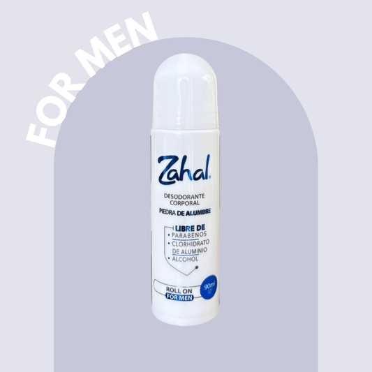 Desodorante Natural de Piedra de Alumbre ZAHAL Roll On For men 90 ml – Sin Clorhidrato de Aluminio, Sin Alcohol, Sin Fragancia, Sin Parabenos – Con Aloe Vera – Vegano, Orgánico, No Tóxico, pH Neutro