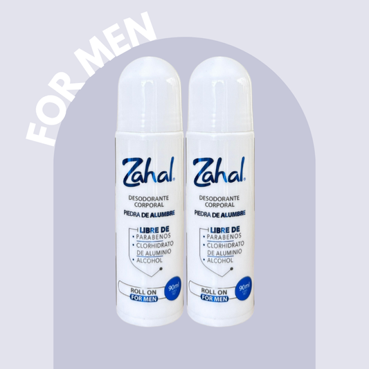Desodorante Natural de Piedra de Alumbre ZAHAL Roll On For men 90 ml – Sin Clorhidrato de Aluminio, Sin Alcohol, Sin Fragancia, Sin Parabenos – Con Aloe Vera – Vegano, Orgánico, No Tóxico, pH Neutro