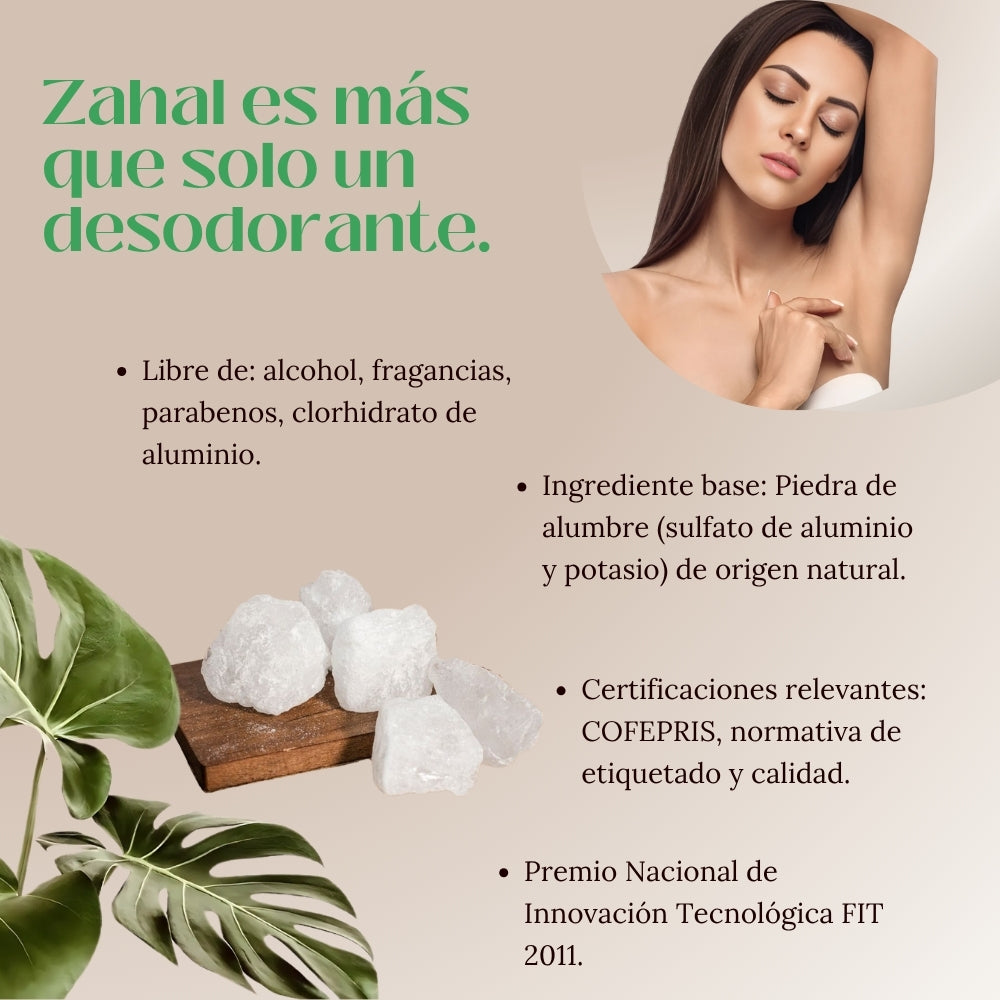 Desodorante Natural de Piedra de Alumbre ZAHAL Roll On For men 90 ml – Sin Clorhidrato de Aluminio, Sin Alcohol, Sin Fragancia, Sin Parabenos – Con Aloe Vera – Vegano, Orgánico, No Tóxico, pH Neutro