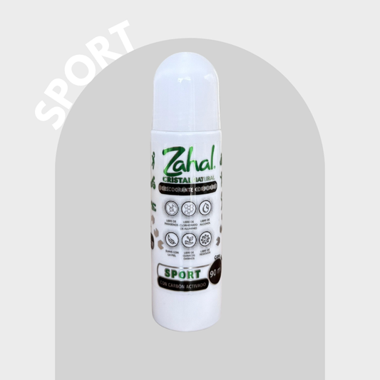 Desodorante Natural de Piedra de Alumbre ZAHAL Roll On Sport Cabón Activado 90 ml – Sin Clorhidrato de Aluminio, Sin Alcohol, Sin Fragancia, Sin Parabenos – Con Aloe Vera – Vegano, Orgánico, No Tóxico, pH Neutro