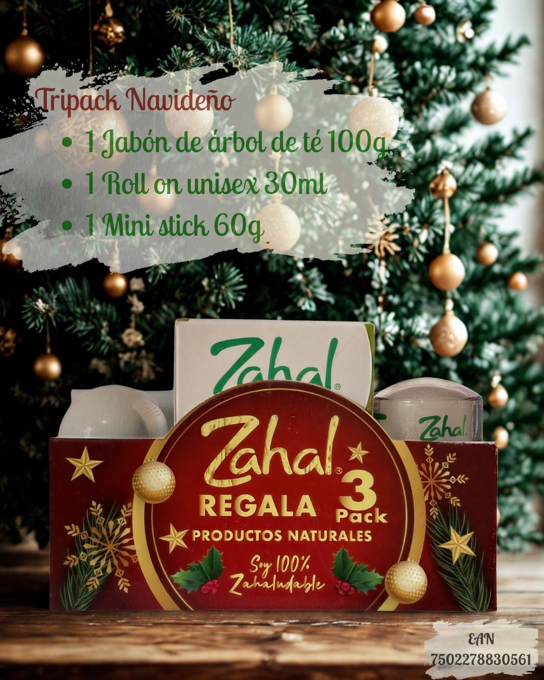 TRIO Pack Navideño Jabon arbol de té + Piedra 60 g + Roll on unisex 30 ml